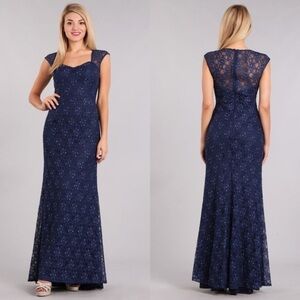 MY Fashion 1710 Lace Navy Dress